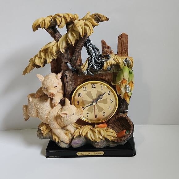 American Farm Collection Pig Quartz Clock Carotts Corn Country Prairie Mantel - Picture 1 of 10